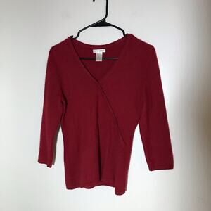 Daniel Bishop cashmere red v neck 3/4 sleeve pullover S sweater luxury Christmas